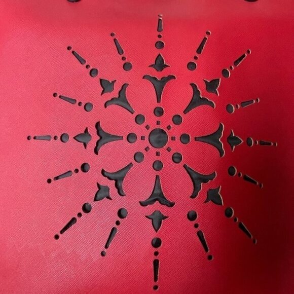 NWT Crabtree & Evelyn Large Red Tote Bag Laser Cut Boho Design Vegan Leather - Picture 4 of 10